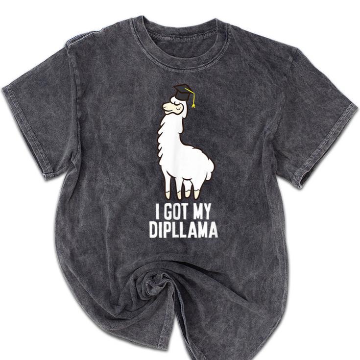 LLama Graduation I Got My Dipllama Cute Llama Mineral Wash Tshirts