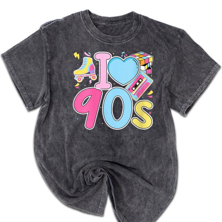 I Love 90's Retro Style Nostalgia Vibe 1990's Party Mineral Wash Tshirts