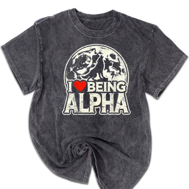 I Love Being Alpha Moonlit Wolf Meme Alpha Introvert Mineral Wash Tshirts