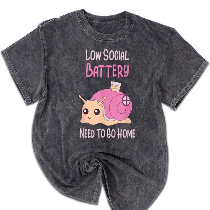 Low Social Battery Cute Snail With House Introvert Cozy Home Mineral Wash Tshirts