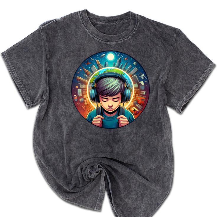 Music Enthusiast Under Starry Skies World Introvert Boy Mineral Wash Tshirts