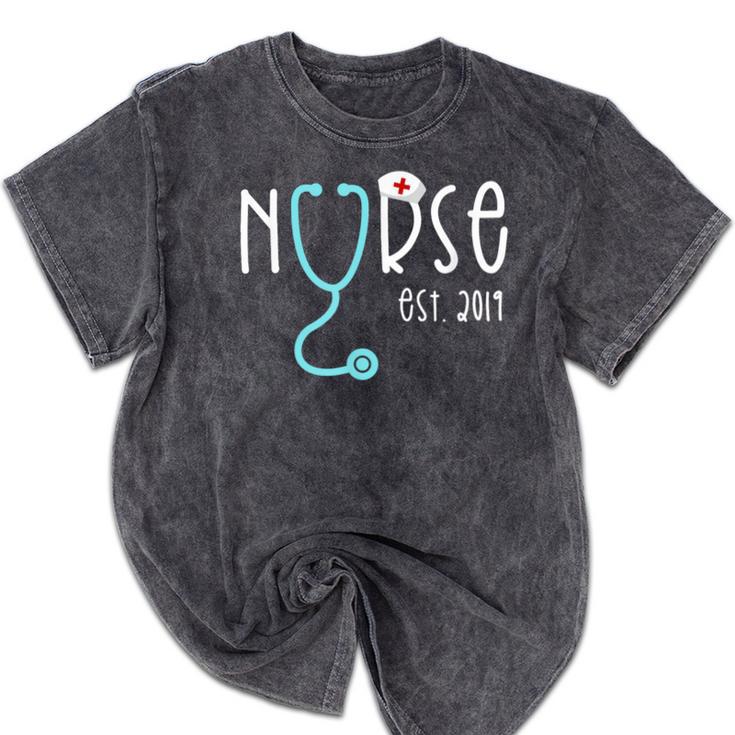 New Nurse Est 2019 T Shirt Graduation RN Women Mineral Wash Tshirts