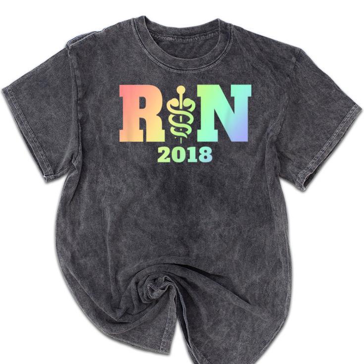 Nurse Graduation Shirt RN Est 2018 Rainbow Tshirt Mineral Wash Tshirts