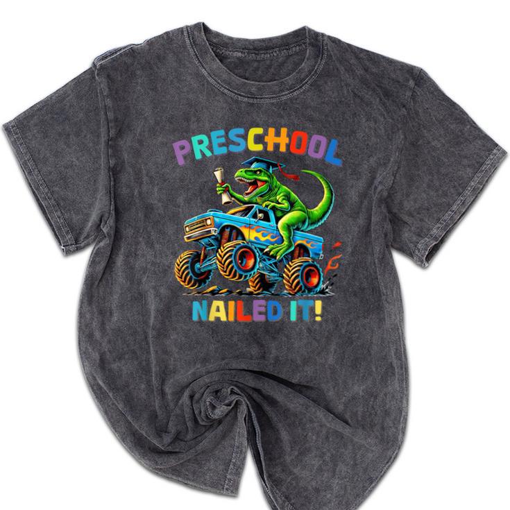 Preschool Graduation Monster Truck Dinosaur Boys Dino Tee Mineral Wash Tshirts