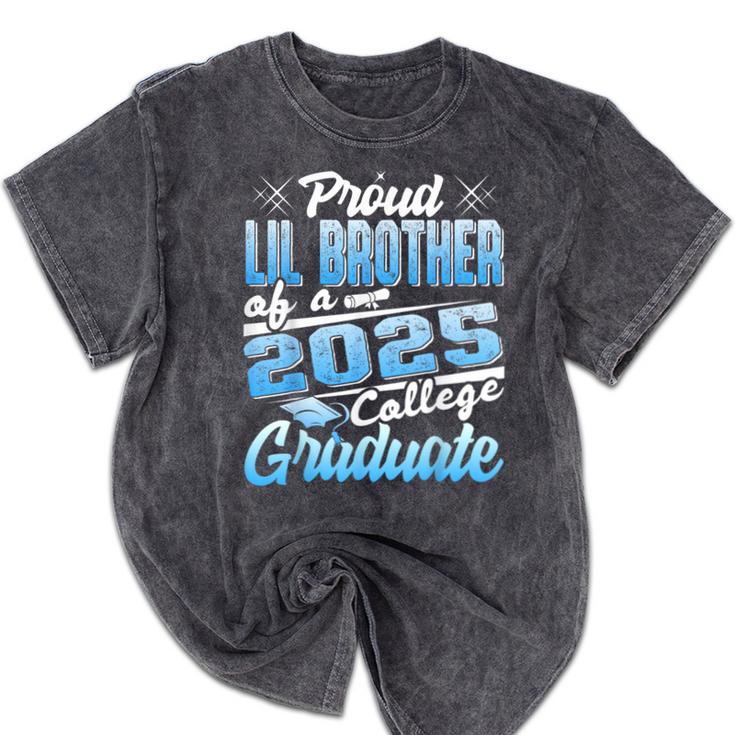 Proud Lil Brother Of 2025 Graduate College Shirt Graduation Mineral Wash Tshirts