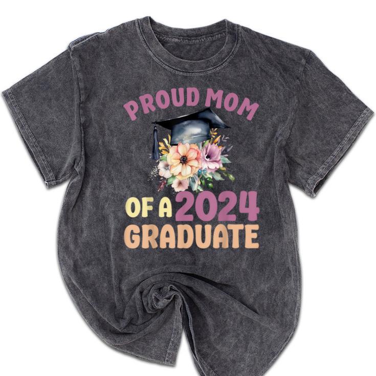 Proud Mom Of a 2024 Graduate Floral Flower Family Graduation Mineral Wash Tshirts