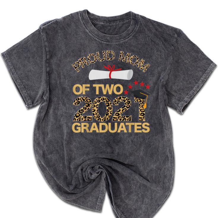 Proud Mom Of Two 2021 Graduates Twin Mama Graduation Leopard Mineral Wash Tshirts