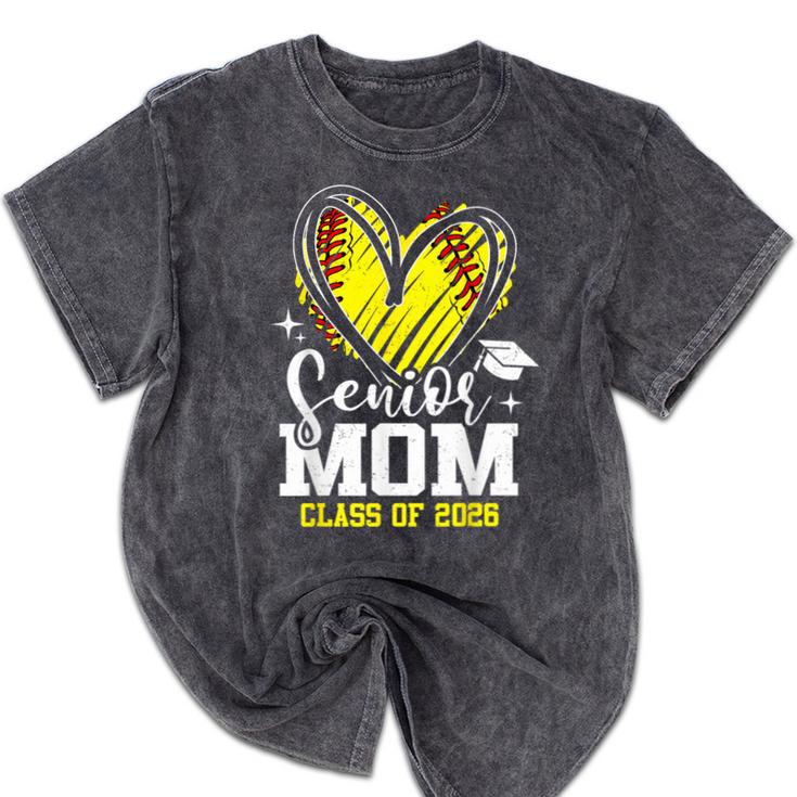 Proud Senior Mom Class Of 2026 Softball Graduation Heart Mineral Wash Tshirts