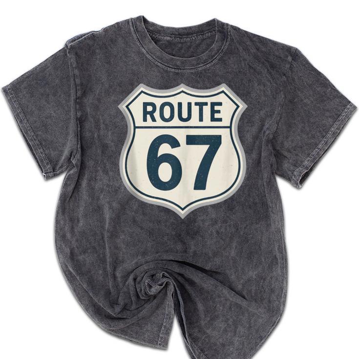 Retro Route 67 Highway Sign Vintage Road Nostalgia Mineral Wash Tshirts