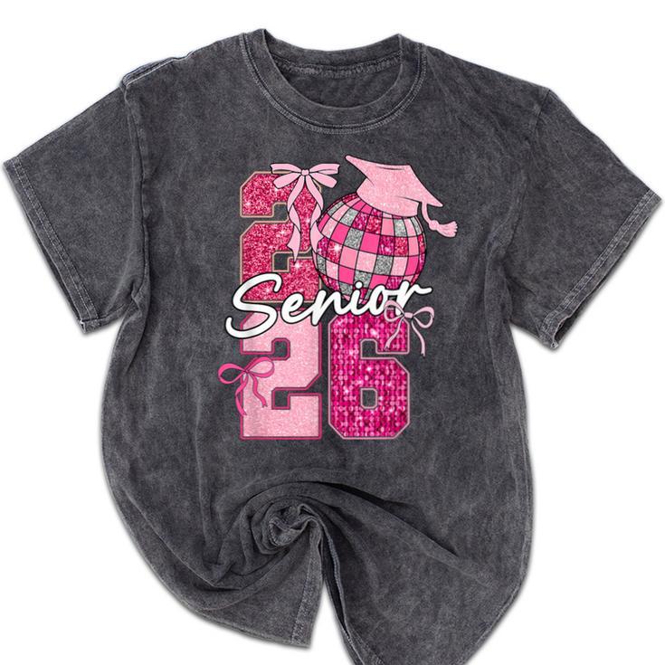 Retro Senior 2026 Coquette Bow Graduation Class Of 2026 Mineral Wash Tshirts