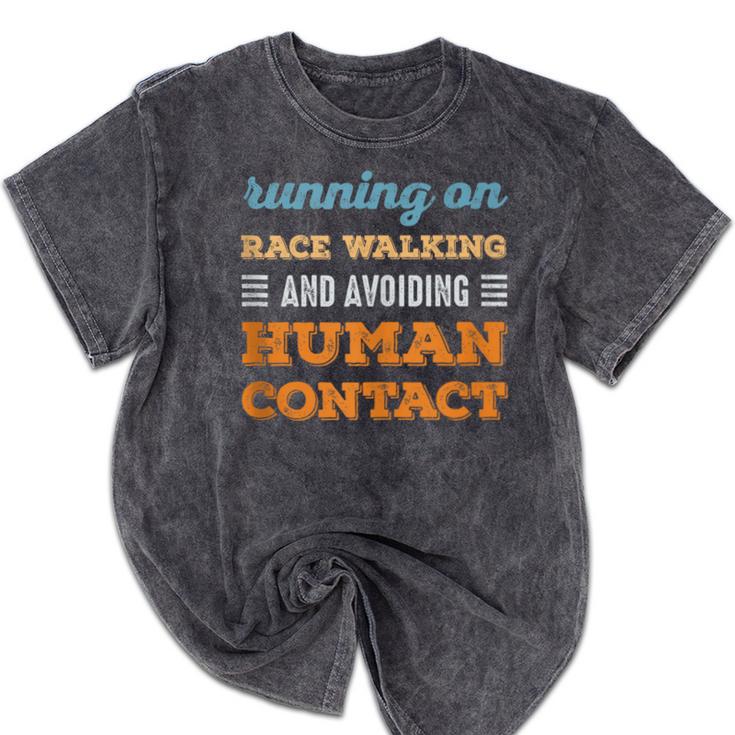 Running On Race Walking Social Introvert Humor Vintage Mineral Wash Tshirts