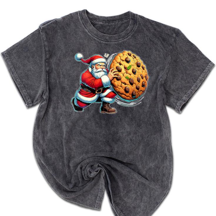 Santa Holding Cookie Xmas Baker Introvert Christmas Mineral Wash Tshirts