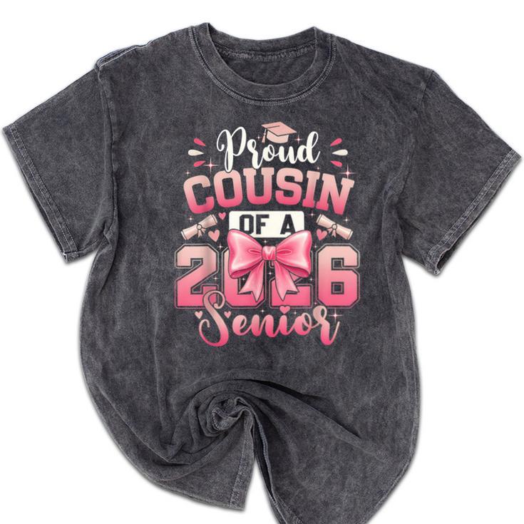 Senior 2026 Class Of 26 Coquette Pink Bow Graduation Cousin Mineral Wash Tshirts