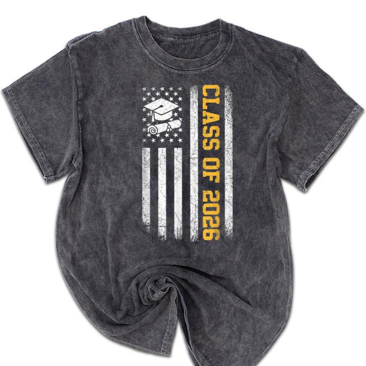 Senior 26 Class Of 2026 American Flag Graduation 2026 Mineral Wash Tshirts
