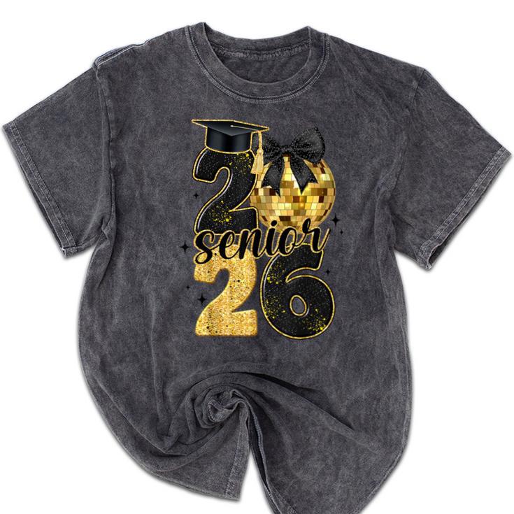 Senior Class Of 2026 Senior Girl Graduation Cap Coquette Bow Mineral Wash Tshirts