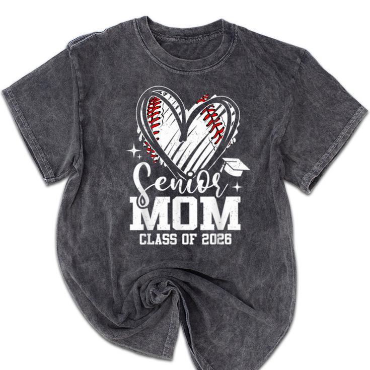 Senior Mom Class Of 2026 Baseball Graduation Heart Mineral Wash Tshirts