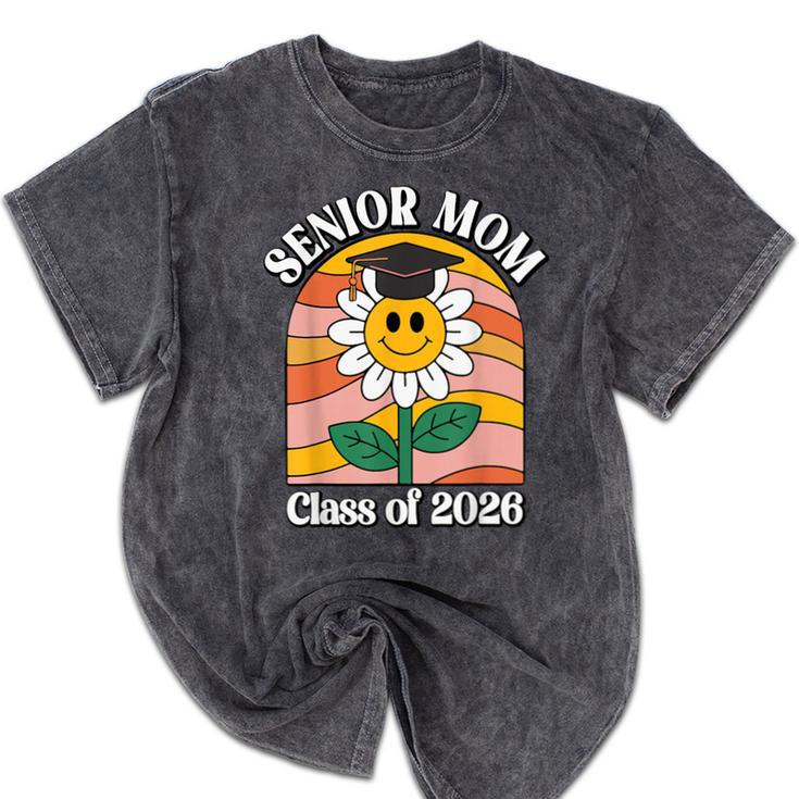 Senior Mom Class Of 2026 Daisy Flower Retro Graduation Mineral Wash Tshirts
