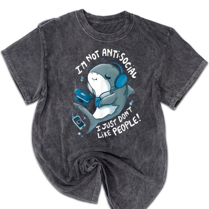 Shark Don’t Like People Antisocial Introvert Mineral Wash Tshirts
