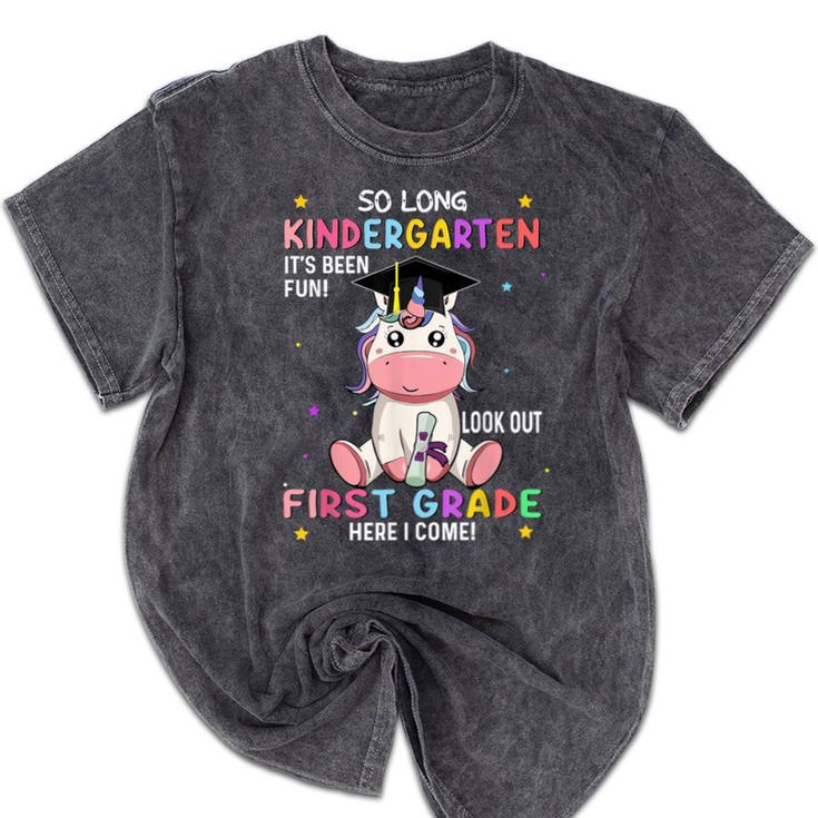 So Long Kindergarten Graduation Class 2025 Unicorn Girls Mineral Wash Tshirts