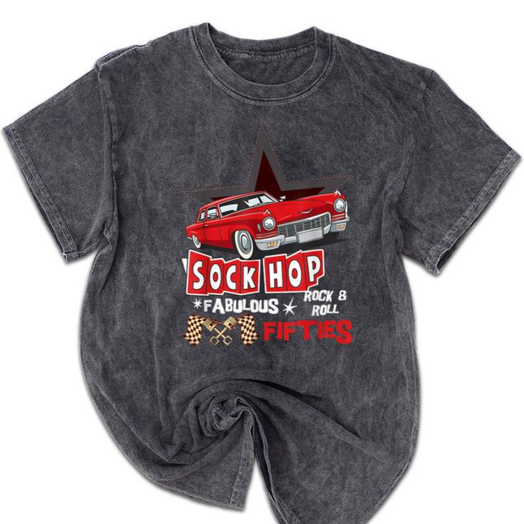 Sock Hop Fabulous Fifties Rock N Roll Automobile Nostalgia Mineral Wash Tshirts