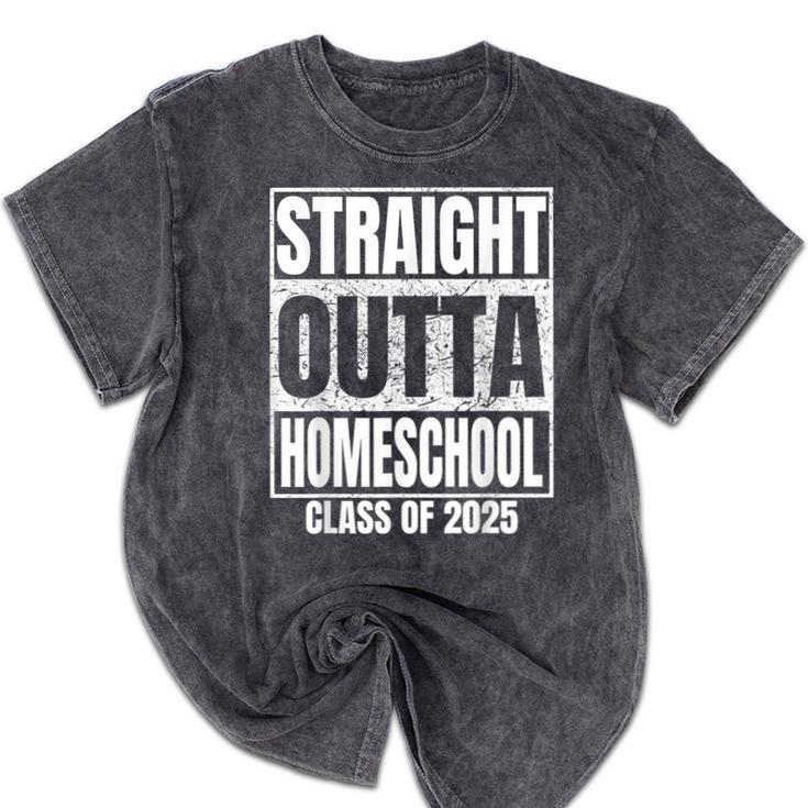 Straight Outta Homeschool Class 2025 Boys Kids Graduation Mineral Wash Tshirts