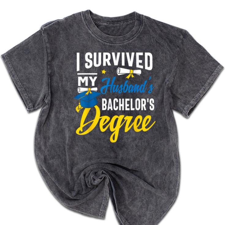 i Survived My Husbands Bachelors Degree Graduation Gifts Mineral Wash Tshirts