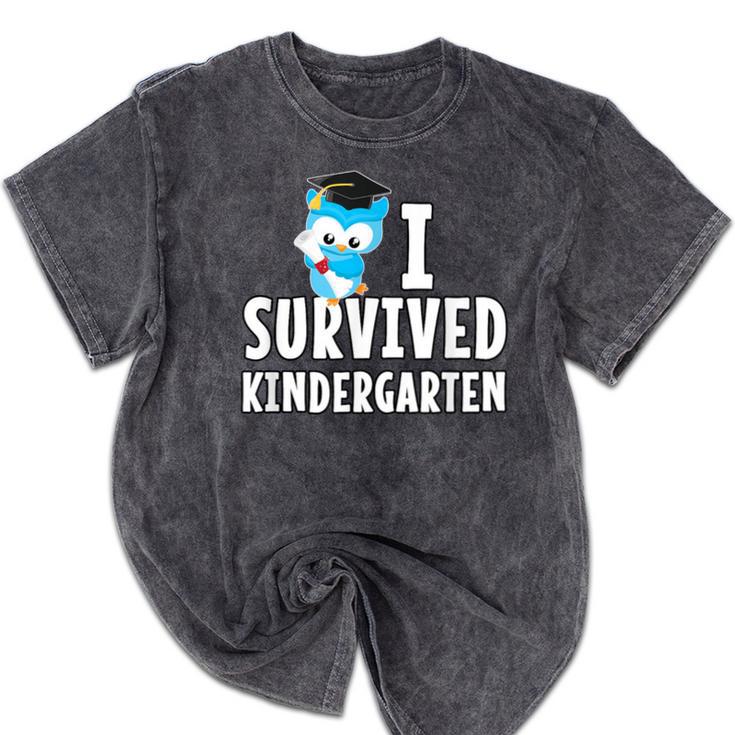 I Survived Kindergarten Graduation Kids Owl Grad Mineral Wash Tshirts