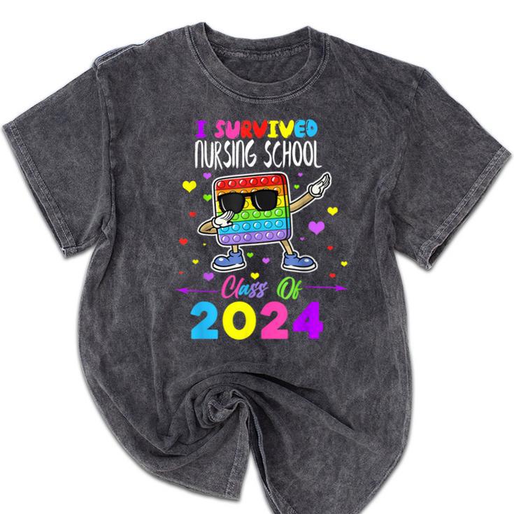 I Survived Nursing School Of 2024 Student Graduation 2024 Mineral Wash Tshirts