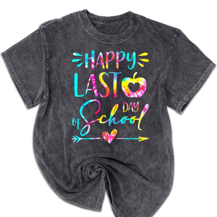 Tie Dye Happy Last Day Of School Graduation Teacher Student Mineral Wash Tshirts