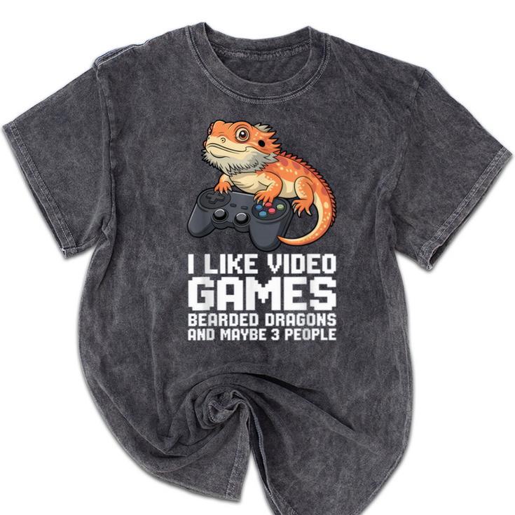 I Like Video Games Bearded Dragon Gamer Introvert Mood Mineral Wash Tshirts