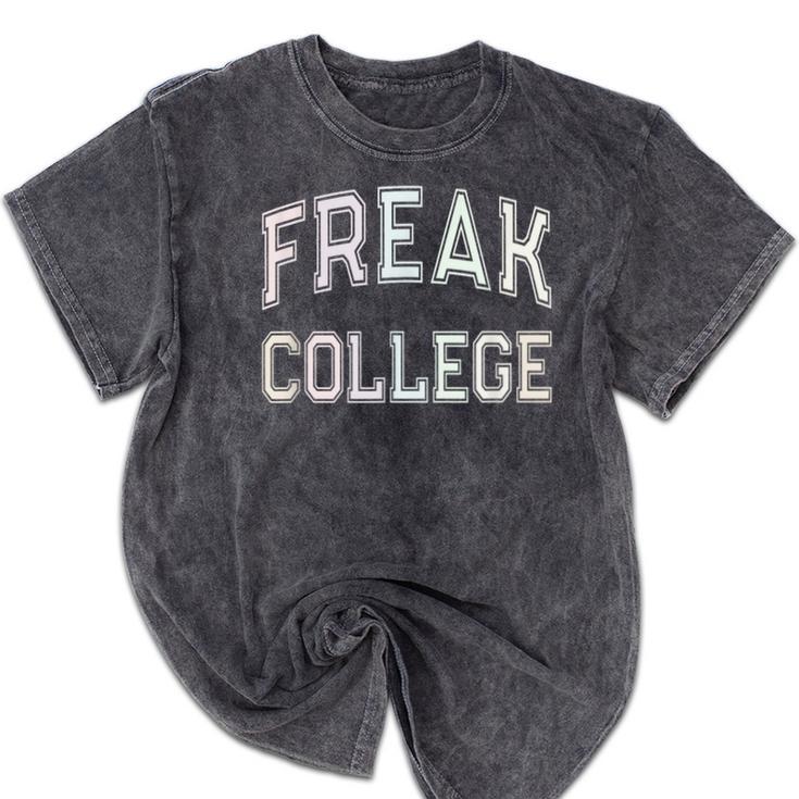 Vintage Sarcastic FREAK COLLEGE Introvert Anti Social Mineral Wash Tshirts