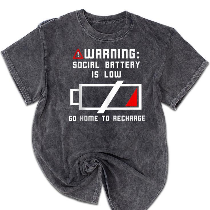 Warning Social Battery Is Low Introvert Shirt Mineral Wash Tshirts