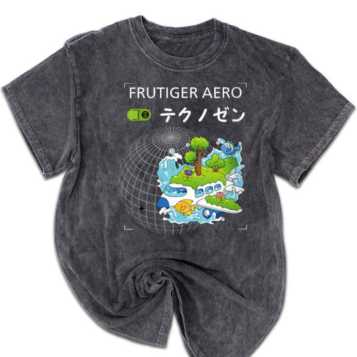 Women's Frutiger Aero Y2K Fashion Trends Statement Piece Tech Orbite Mineral Wash Tshirts