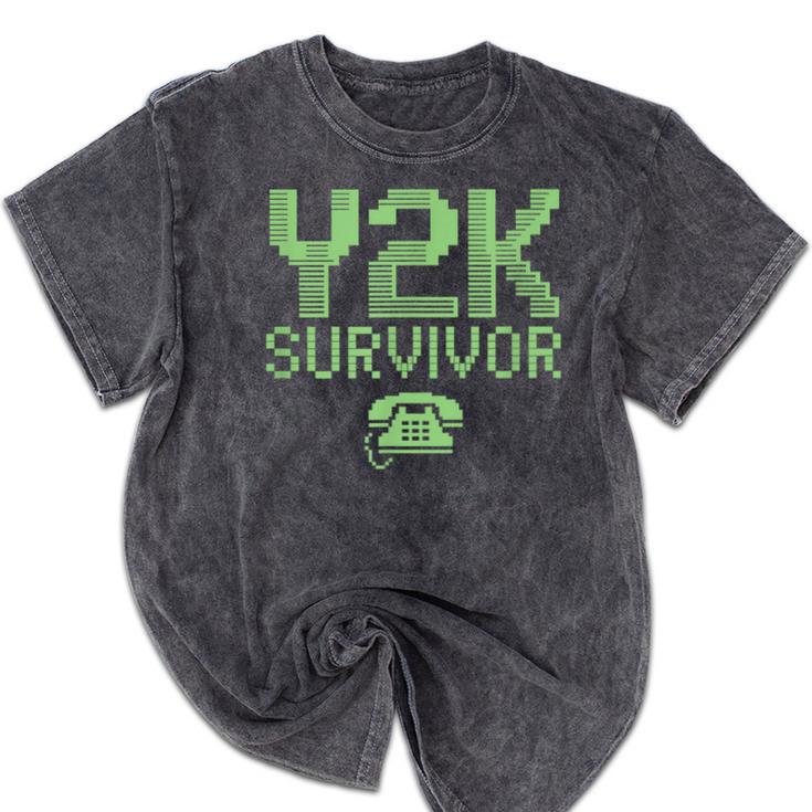 Y2K Survivor 2000s Nostalgia Retro Vintage Nostalgic Mineral Wash Tshirts