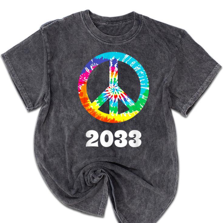2033 Graduation Class Year Tie Dye Peace Sign Mineral Wash Tshirts