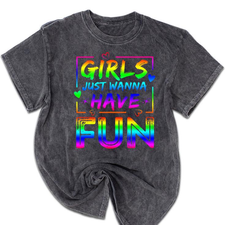 80's Girls Just Wanna Have Fun Nostalgia 1980s Style Premium Tri-Blend Mineral Wash Tshirts