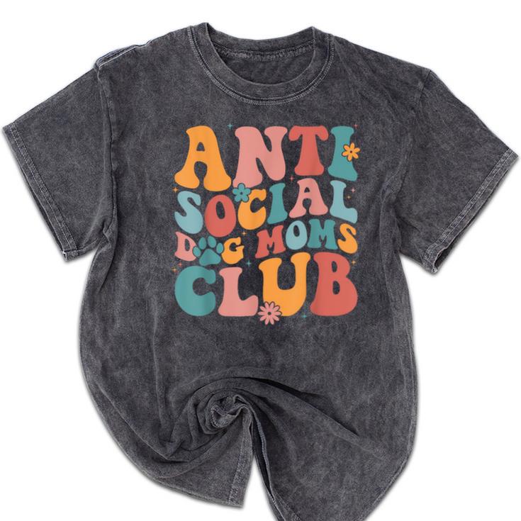 Anti Social Dog Moms Club Introvert Dog Mom Retro Men Women Mineral Wash Tshirts