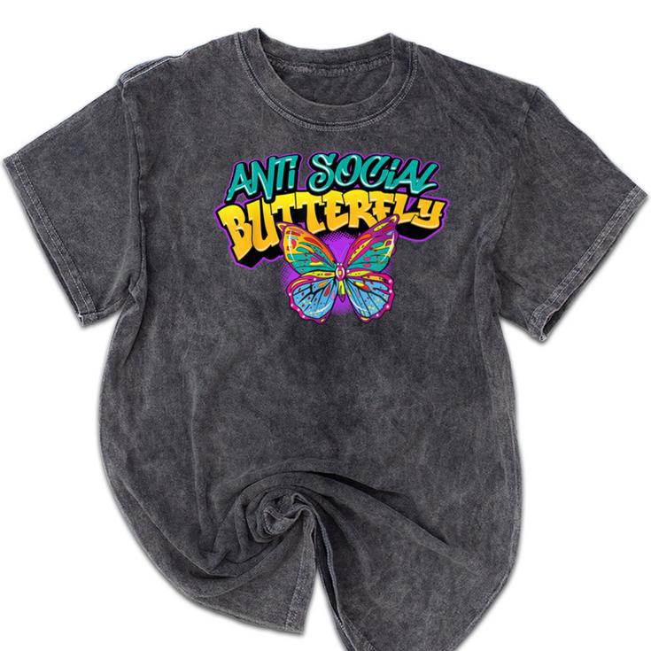 Antisocial Butterfly Shirts For Introvert Mineral Wash Tshirts Antisocial Butterfly Shirts For Introvert Mineral Wash Tshirts