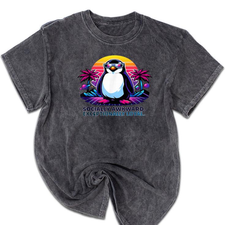 Awkward But Loyal Penguin Synthwave Vapowave Introvert Mineral Wash Tshirts