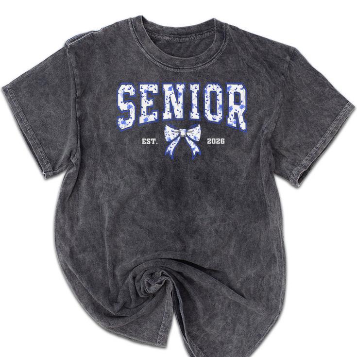 Blue Bow Coquette Floral Senior 2026 Graduation Class Mineral Wash Tshirts