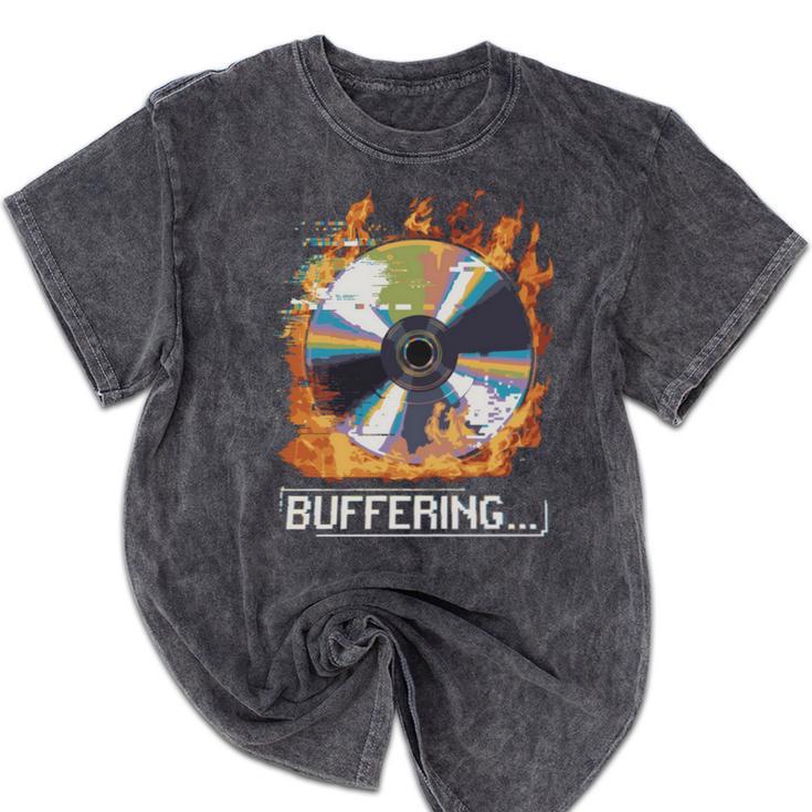 Buffering Glitched CD On Fire 2000s Nostalgia Mineral Wash Tshirts