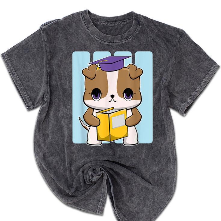 Bulldog Anime Pup Graduation Mineral Wash Tshirts