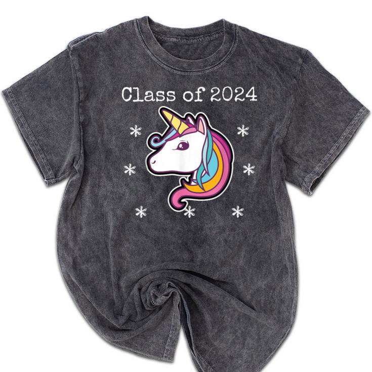Class Of 2024 Graduation Year Unicorn Tee Shirt Mineral Wash Tshirts