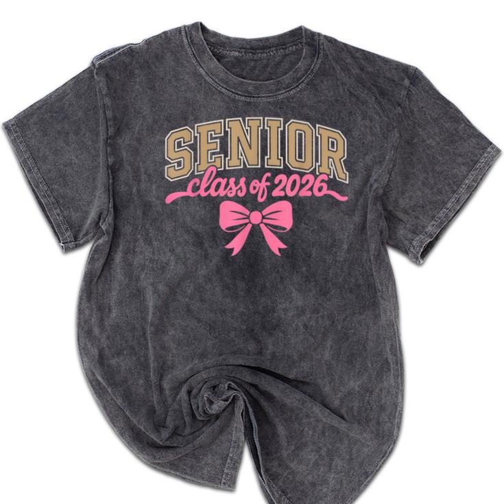 Class Of 2026 Pink Coquette Bow Senior Graduation Mineral Wash Tshirts