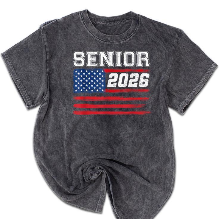 Class Of 2026 Senior Back To School American Flag Graduation Mineral Wash Tshirts