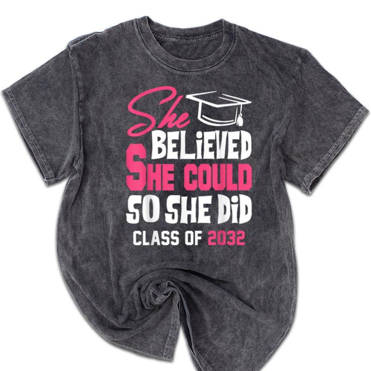 Class Of 2032 She Believed She Could Kids Graduation T-Shirt Mineral Wash Tshirts