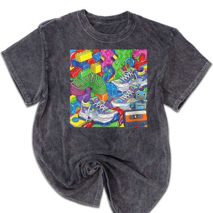 Colorful Kidcore 90s Nostalgia Meme Sneakers Robot Toy Slime Mineral Wash Tshirts