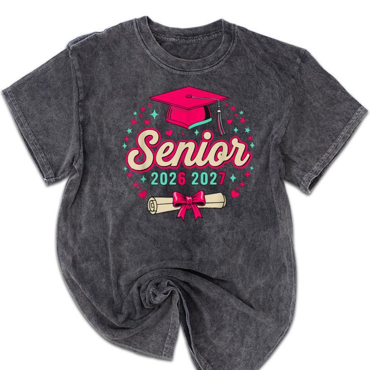 Coquette Pink Bow Senior 2026 2027 Graduation Mineral Wash Tshirts