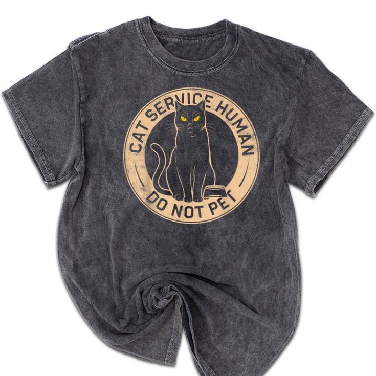 Cute Introvert Cat Service Human Do Not Pet Cat Joke Mineral Wash Tshirts