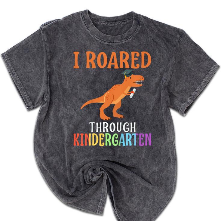 Dinosaur Graduation I Roared Through Kindergarten T-Shirt Mineral Wash Tshirts
